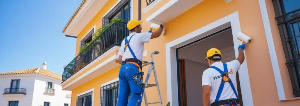 dos pintores PRO trabajando en la fachada de una casa