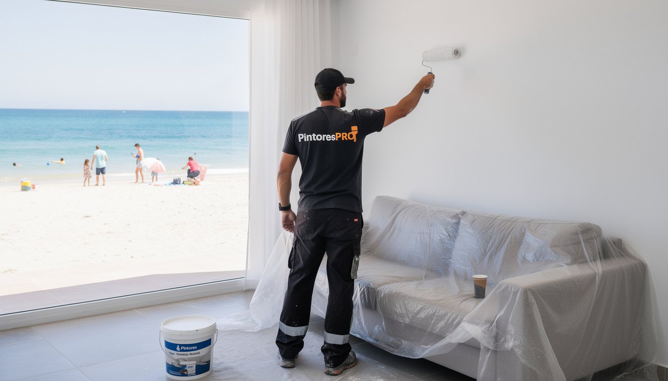 pintores en La Antilla trabajando en una vivienda